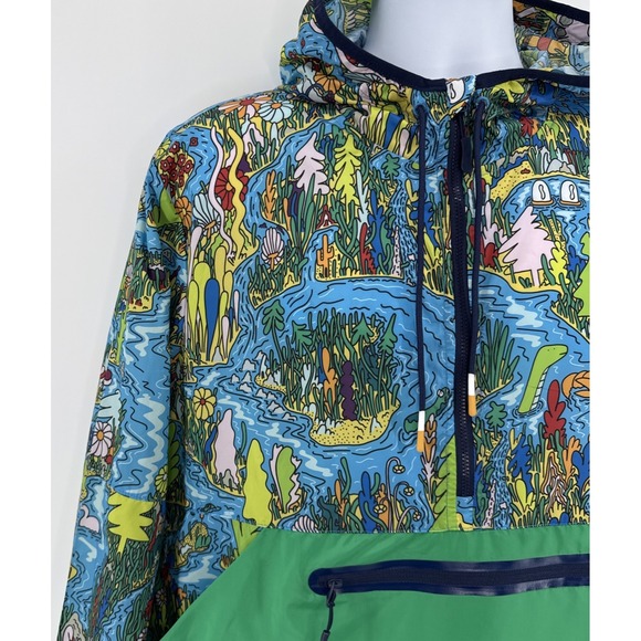 Bonobos Fielder Anorak Windbreaker Jacket Mens L Packable Hooded Blue Green - Picture 2 of 11